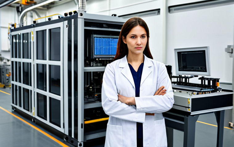 **

"A professional female engineer in a fully clothed, modest lab coat, standing in a modern, high-tech manufacturing facility. She is inspecting a complex piece of machinery. Safe for work, appropriate content, perfect anatomy, correct proportions, well-formed hands, proper finger count, natural pose, professional, family-friendly."

**